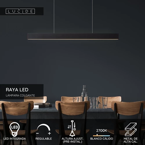 Lucide RAYA LED - Lámpara colgante - LED Regul. - 1x36W 2700K - Negro - USP